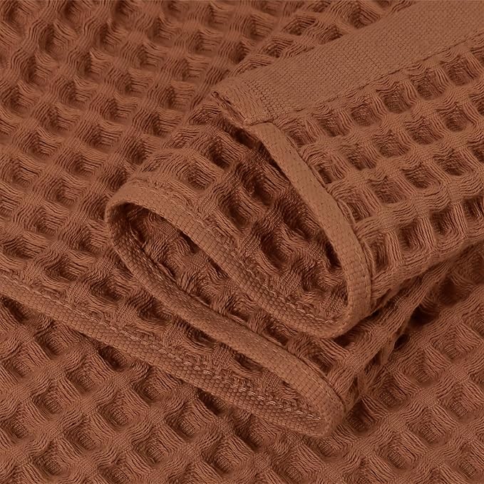 Waffle Bath Towels Set of 2 (Rust) - Fall Bathroom Decor, Large 31” x 62” | Low Lint, Lightweight & Quick Dry Cotton Towels