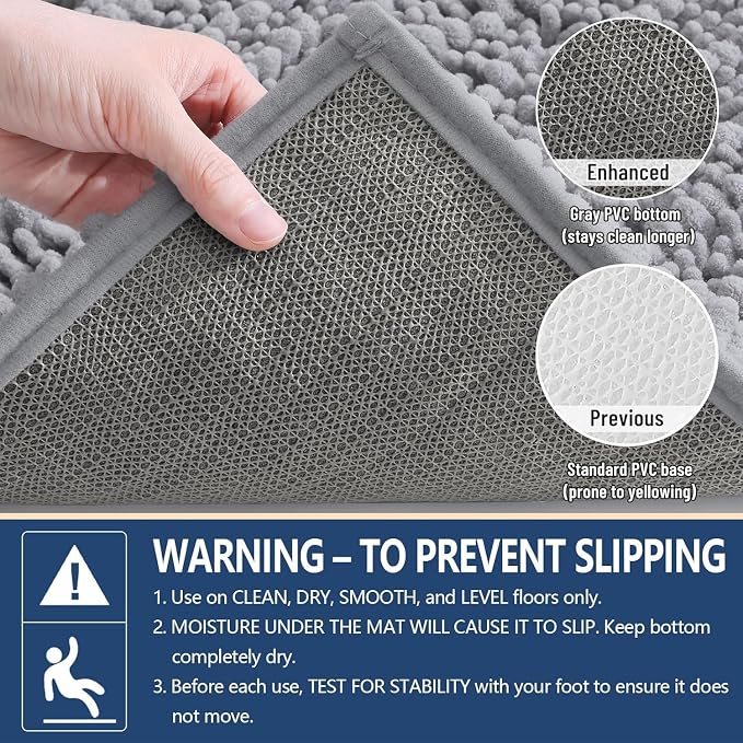 Arotive Bathroom Rugs Mat 40x24, Soft Absorbent Chenille Shaggy Bath Mat | Grey, Machine Wash Dry, Bath Rugs for Bathroom Floor, Tub and Shower, Home Decor Accessories