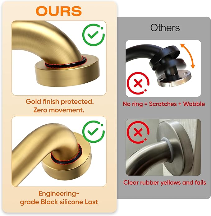 16 Inch Shower Grab Bar, 500 lb Heavy Duty Brushed Gold Stainless Steel Safety Rail for Bathtubs and Showers – Anti Slip Bathroom Grab Bar for Elderly Handicap Senior, Screw Mount Assist Handle
