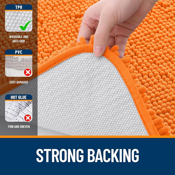 OLANLY Bathroom Rugs 34x21, Extra Soft Absorbent Chenille Bath Rugs | Orange, Quick-Drying Rubber Backing, Machine Washable Bath Mat for Bathroom Floor, Tub and Shower, Home Decor Accessories
