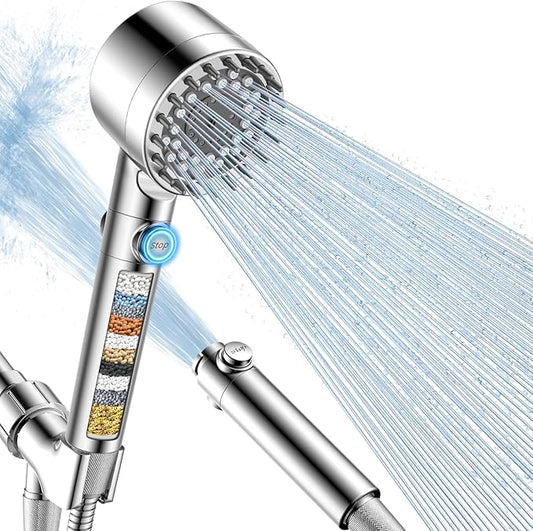 FEELSO Filtered Shower Head with Handheld, High Pressure Shower Filter Head | ON/OFF Switch, Anti-clog Nozzles, 4 Spray Showerhead with Filters for Hard Water, Remove Chlorine, Reduce Dry Itchy Skin