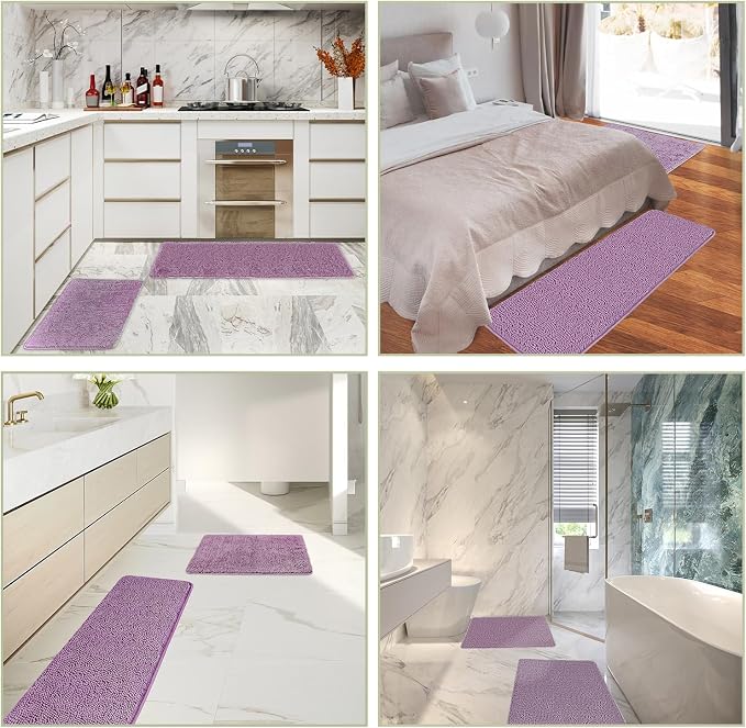 Lavender Bathroom Rugs Sets 2 Piece – Absorbent and Washable Bath Mat, Non-Slip, Thick Soft Chenille Bath Rugs for Bathroom Floor, Shower, Sink - 17" x 24"+20" x 32"