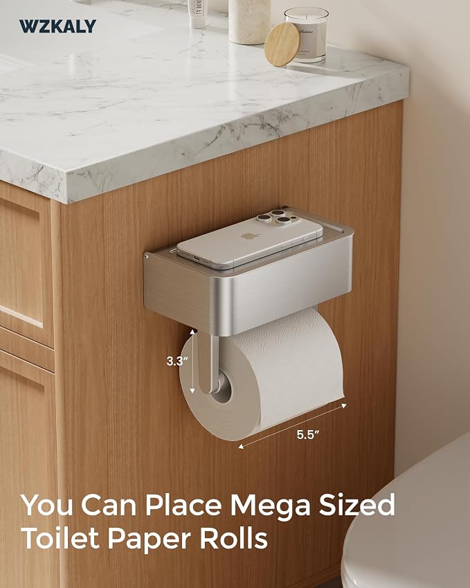 Toilet Paper Holder, Stainless Steel Wall Mount Bathroom Organizer with Shelf, Flushable Wipes Dispenser Storage Fits Any Bathroom and Hide Your Wet Wipes, Regular Roll (nickel)