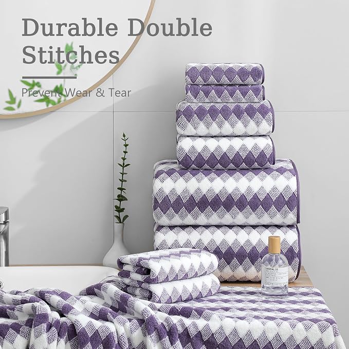 8 Piece Bathroom Towel Set |2 Oversized Bath Towels,2 Hand Towels,4 Washcloths| 600GSM Soft Hotel Towel Set Extra Large Bath Sheet for Bathroom,Highly Absorbent Quick Dry Bath Towel Collections,Plum
