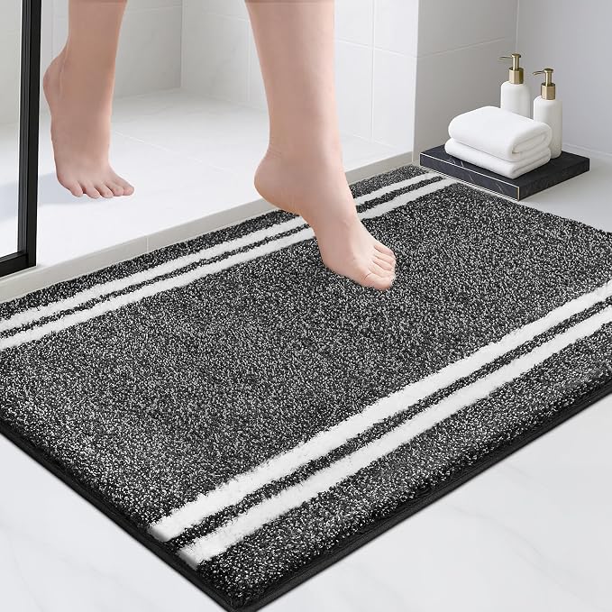 PURRUGS Bathroom Rug, Bath Mat, 24" x 36", Charcoal | Machine Washable, Non-Slip, Waterproof TPR Backing, Super Absorbent, Quick Dry, Bath Rug for Shower, Bathtub, and Sink