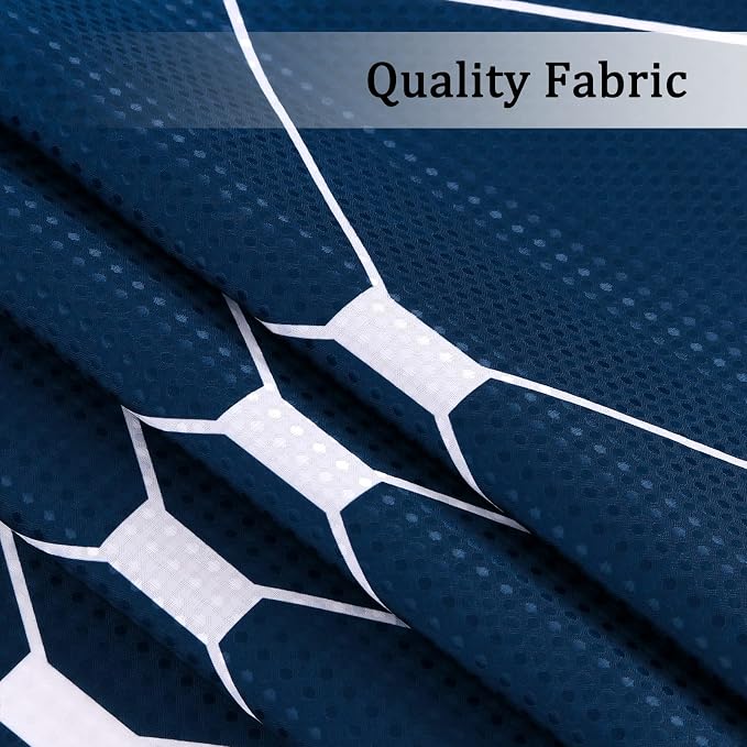 Navy Blue Shower Curtain Blue and White Geometric Ombre Waffle Fabric Bath Curtain Set with Hooks for Men and Home Spa Luxury Hotel Bathroom 72x72 Inch