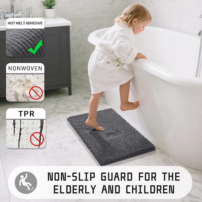 Yimobra Large Bathroom Rugs 36"x24", Non Slip Bath Mat for Tub, Shaggy Rug Floor Carpet, Extra Soft Super Absorbent Quick Dry, Machine Washable,Dark Gray