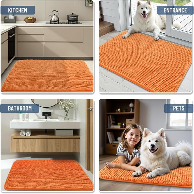 Arotive Chenille Bathroom Rugs 36x24, Soft Absorbent Bath Mat, Coral | Rubber Backing, Machine Washable Dry Bath Mats for Bathroom Floor, Tub and Shower, Home Decor Accessories