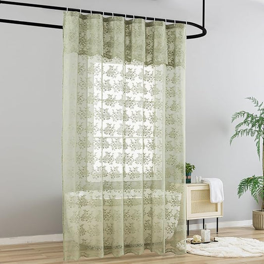 YJ YANJUN Boho 72x84 inch Shower Curtain Sage Green Lace Long Shower Cutain 84 Length Fancy See Through Shower Curtain 9 Foot Farmhouse Vintage Country Spring Summer Bathroom Décor 72" x 84" | See-through Shower Curtain Lets in Soft Light, Adding Flora...