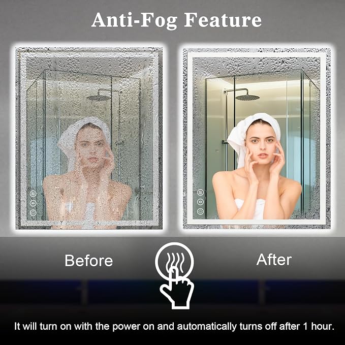 WTTY 55" x 30" LED Bathroom Mirror with Light | Anti-Fog, Dimmable, 3 Color Temperature, Memory Function, Tempered Glass, IP54 Waterproof, ETL Listed