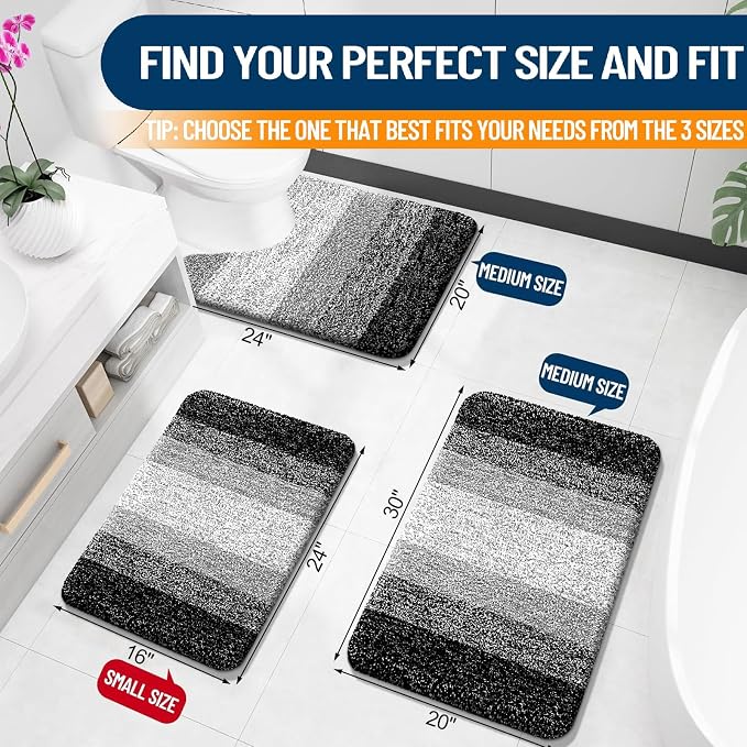OLANLY Bathroom Runner Rug 40x20, Extra Soft Absorbent Microfiber Bath Rugs | Black, Non-Slip Quick-Drying Rubber Backing, Machine Washable Long Bath Mat for Floor, Tub and Shower, Home Decor Accessories