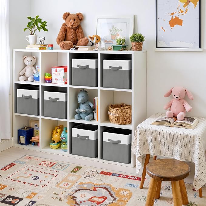 Cupic Cupid 6-Pack 11x11 Storage Cube, Fabric Storage Cubes, Gray and White | Foldable, Reinforced Front Handle, Holds Blankets, Towels, Linens and More, Fits Shelves, Closet, Bedroom, Dorm
