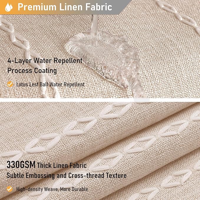 72x84 Long Boho Farmhouse Linen Heavy Duty Shower Curtain, Tan/Taupe | Tall Size, 330GSM Linen Blend, Water Repellent, Vintage Striped Fabric, 12 Plastic Hooks, Rustic Country, Machine Washable