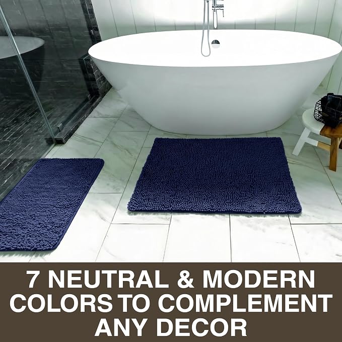 Neater Home Plush Bathroom Rugs 36x24 Thick Chenille Quick Dry Microfiber Absorbent Bath Mat, Soft Bath Rugs, Machine Washable Bathroom Floor Mat for Tub Shower Sink, Home Decor Accessories, Navy