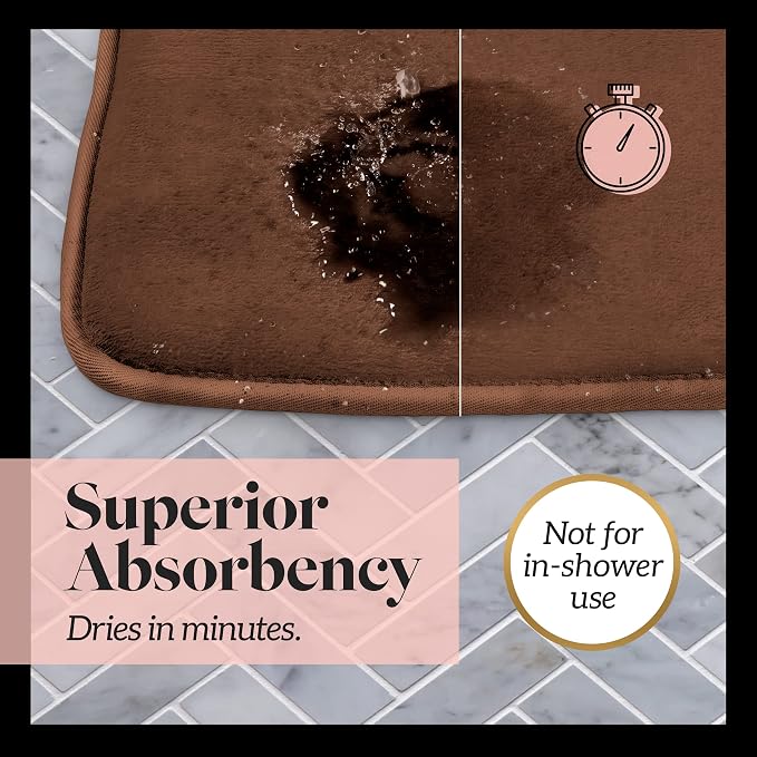 Memory Foam Bath Mat Non Slip Absorbent Super Cozy Velvet Bathroom Rug Carpet (60 inches X 17 inches, Brown)