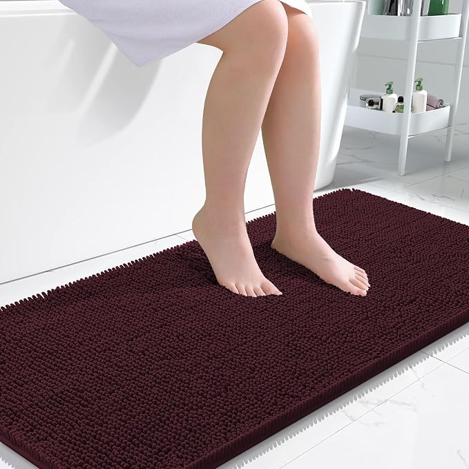 OLANLY Bathroom Runner Rugs 45x27, Extra Soft Absorbent Chenille Bath Rugs | Black Cherry, Quick-Drying Rubber Backing, Washable Long Bath Mat for Bathroom Floor, Tub and Shower, Home Decor Accessories