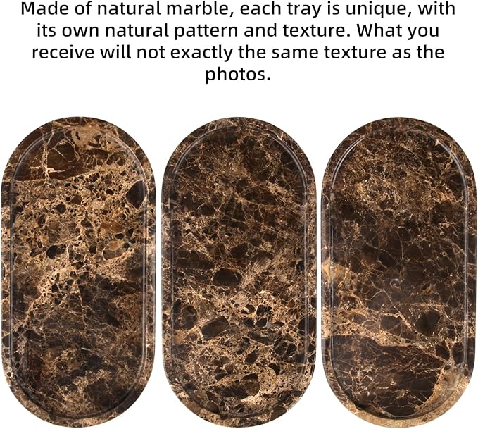 Oval Marble Bathroom Vanity Tray, Dark Brown, 12" x 6" x 0.8" | Natural Luxury Marble, Home Kitchen Bathroom Table Tray, Stone Decorative Countertop Tray, For Coffee Perfume Jewelry