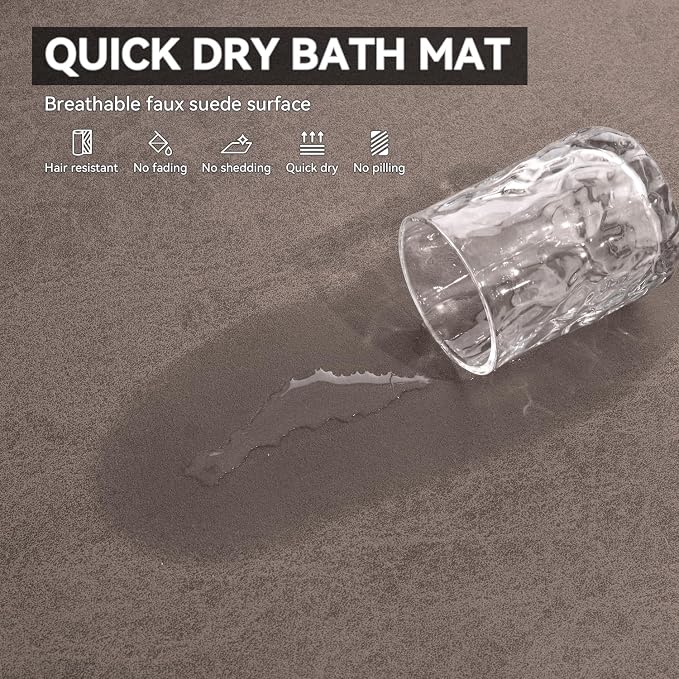 MontVoo -Bath Mat Rug-Rubber Backing Non Slip Quick Dry Absorbent Thin Bathroom Rugs Fit Under Door-Faux Suede Surface Bathroom Floor Mats-Shower Rug for in Front of Bathtub Shower Brown 24"X70"