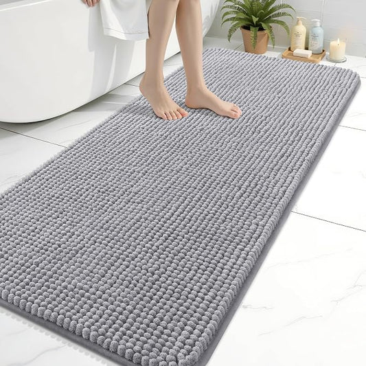 Arotive Chenille Bathroom Rugs 59x24, Soft Absorbent Bath Mat, Grey | Rubber Backing, Machine Washable Dry Bath Mats for Bathroom Floor, Tub and Shower, Home Decor Accessories
