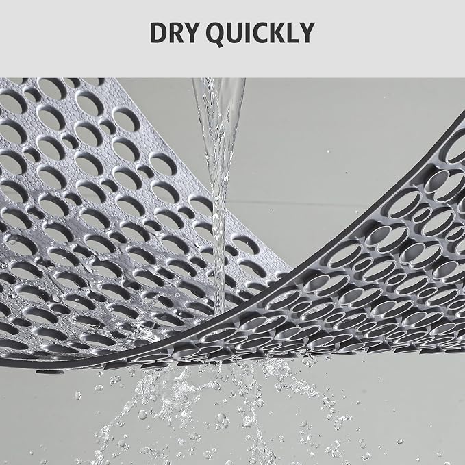 Shower Mat Non Slip Bath Mat for Tub - 35" x 16" Soft TPE Bathtub Mat Non Slip Shower Mats for Inside Shower, Anti Slip Shower Mat with Suction Cups, Quick-Drying Bath Tub Mat, Grey