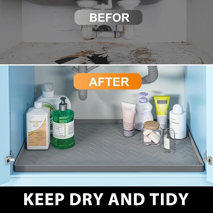 TigeJoy Under Sink Mats for Kitchen Waterproof 19" x 19", Cabinet Liner | Leak-Proof Silicone Mat Sink Protector, Kitchen Essentials Organizer and Storage,Boot or Shoe Tray, Pet Feeding Mat