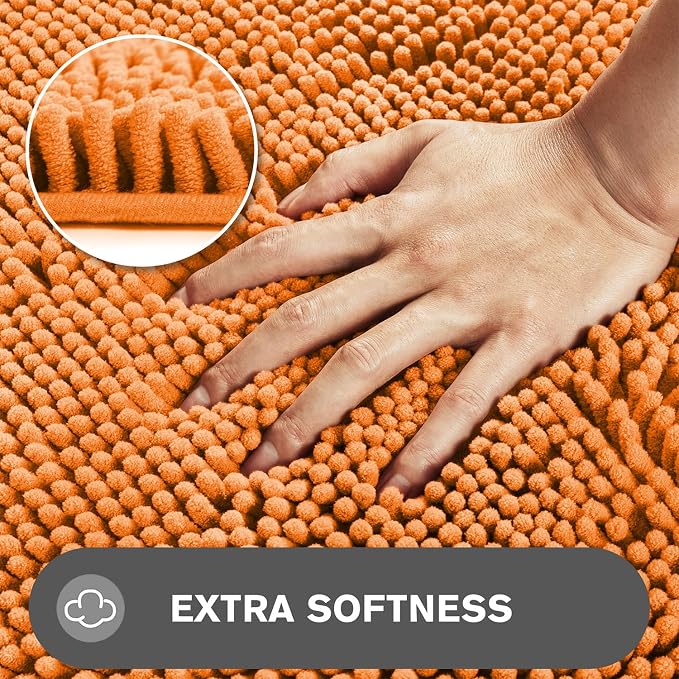 Small Bathroom Rug 12"x18" – Washable and Absorbent Bath Mat, Non Slip, Thick Soft Chenille Bath Rugs for Bathroom, Shower, Sink, Dog mat(Flame Orange)