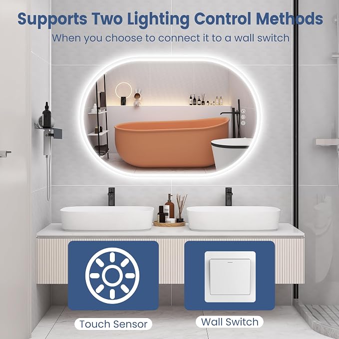 STARLEAD 40"x24" Oval LED Bathroom Mirror with Bluetooth Speaker, Dimmable Lighting, 3 Color Modes, Anti-Fog, Touch Control Wall Mounted Vanity Mirror