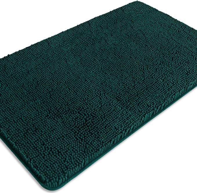 Dark Teal Bathroom Rugs – Absorbent and Washable Bath Mat, Non-Slip, Thick Soft Chenille Bath Rugs for Bathroom Floor, Shower, Sink - 26" x 44"