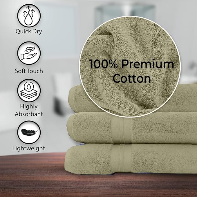 KAHAF COLLECTION 100% Cotton Bath Towels, 24x48 Pack of 6 Towels, Quick Dry, Highly Absorbent, Soft Feel Towel, Gym, Spa, Bathroom, Shower, Pool, Luxury Soft Towels (Olive Green, 24x48-6 Pack)