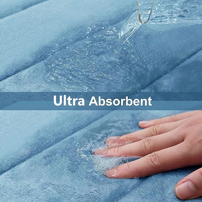 Buganda Memory Foam Bath Mat 30 x 20, Ultra Soft Absorbent Bathroom Rugs | Blue, Machine Washable Quick Dry Bath Mats for Bathroom Floor, Shower and Tub, Home Decor Accessories