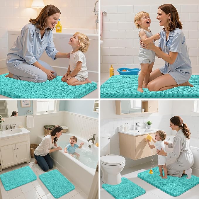 Arotive Bathroom Rugs 36x24, Soft Absorbent Shaggy Chenille Bath Rugs | Turquoise, Machine Washable Rubber Backing Bath Mats for Bathroom Floor Tub and Shower Home Decor Accessories