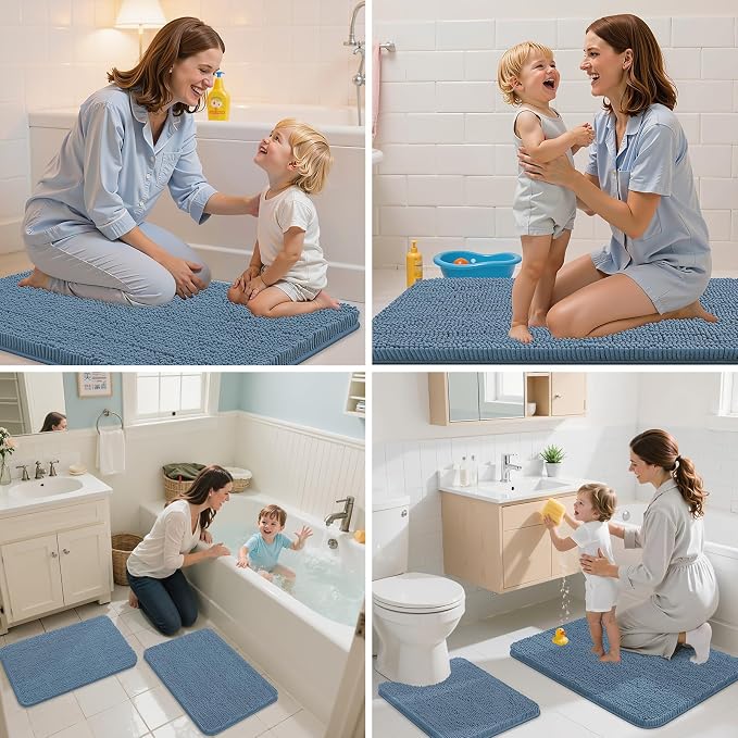 Arotive Bathroom Rugs 47x24, Soft Absorbent Shaggy Chenille Bath Rugs | Grayish Blue, Machine Washable Rubber Backing Bath Mats for Bathroom Floor Tub and Shower Home Decor Accessories