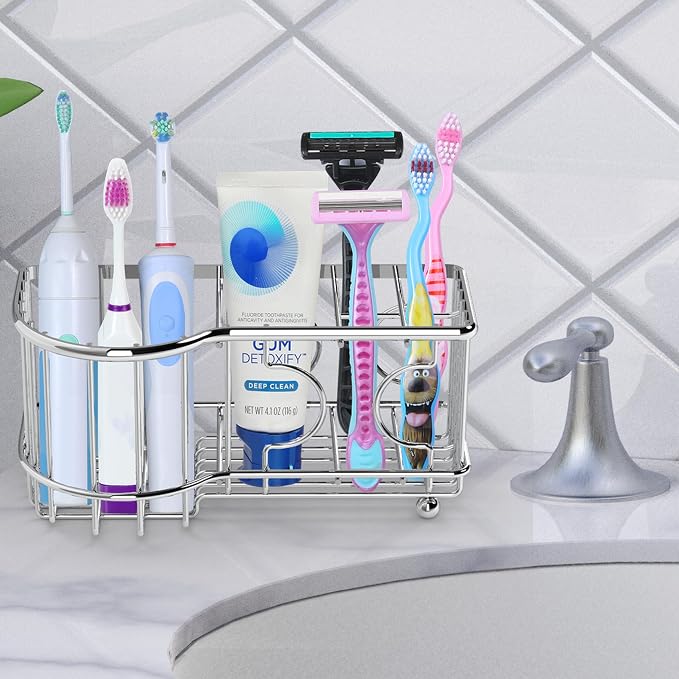Simple Houseware Multi-Functional 6 Slots Toothbrush Holder, Chrome