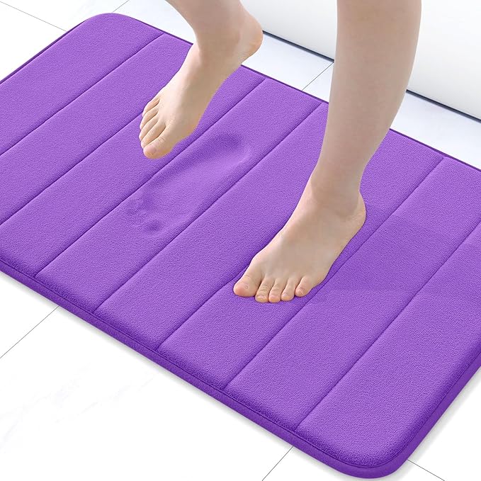 Buganda Memory Foam Bath Mat 30 x 20, Ultra Soft Absorbent Bathroom Rugs | Purple, Machine Washable Quick Dry Bath Mats for Bathroom Floor, Shower and Tub, Home Decor Accessories