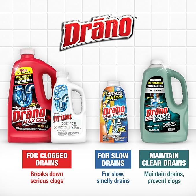 Drano Max Build Up Remover Drain Cleaner, Enzymes & Probiotics Prevents Clogs & Remove Odor-Causing Buildup, Safe for Septic, Toilets & Pipes in Bathroom Drains & Kitchen Sinks, Commercial Line, 60 oz