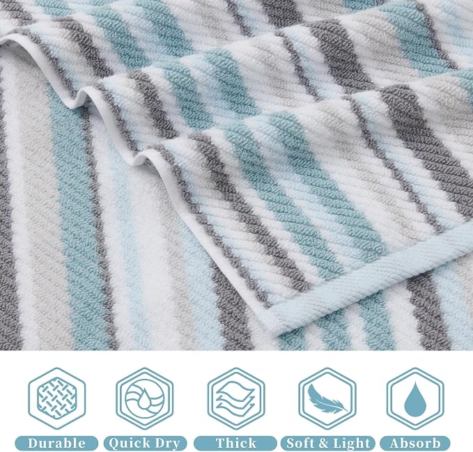 VOOVA & MOVAS Washcloths 6 Pack, 100% Cotton, 13x13 in, Aqua Striped | Suitable for Face Washing & Home Decor, Ultra Soft, Absorbent, Quick Dry, Luxury Decorative Set