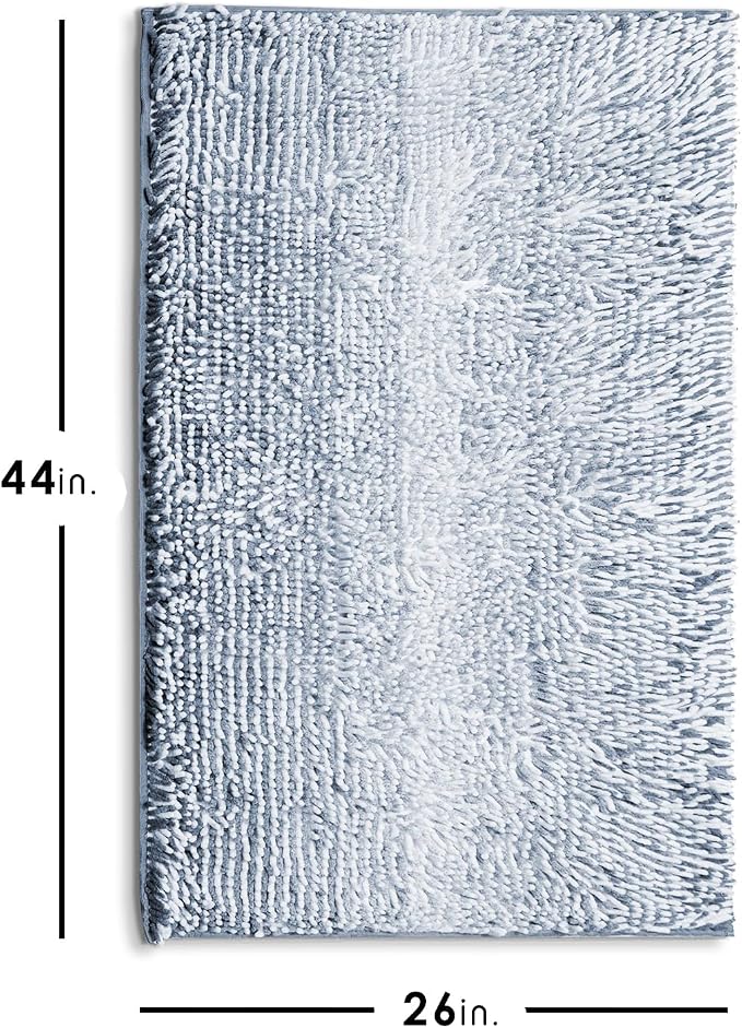 Hearth & Harbor Bathroom Rugs, Chenille Bath Mat - Machine Washable Bath Mats for Bathroom Non-Slip Backing Rubber, Quick Dry Bathroom Mat, 26 x 44 - Ombre Blue