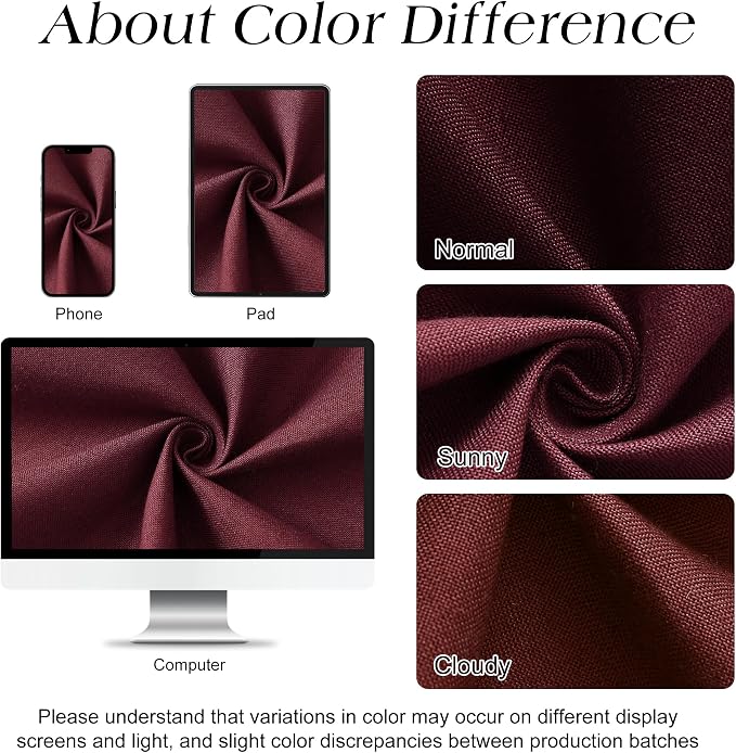 Burgundy Linen Shower Curtain, Country Boho Farmhouse Bath Decor Shower Curtains Neutral Cloth Weighted Textured Fabric Bath Curtain Liner with Hooks, 72x78