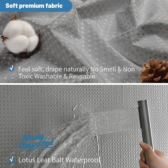 2-in-1 Waterproof Fabric Shower Curtain - No Separate Liner Needed, Hotel-Style Waffle Weave, Effortless Cleaning & Washable Bathroom Shower Curtain Set,36Wx72H,Grey