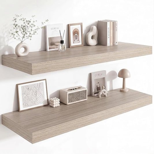 12 Deep Floating Shelves for wall,48 Inch Extra Long Large Wall Shelves Set of 2,2 Inch Thick Heavy Duty Floating Wall Mounted Shelves,Floating Shelf for Fireplace Mantel,Grey
