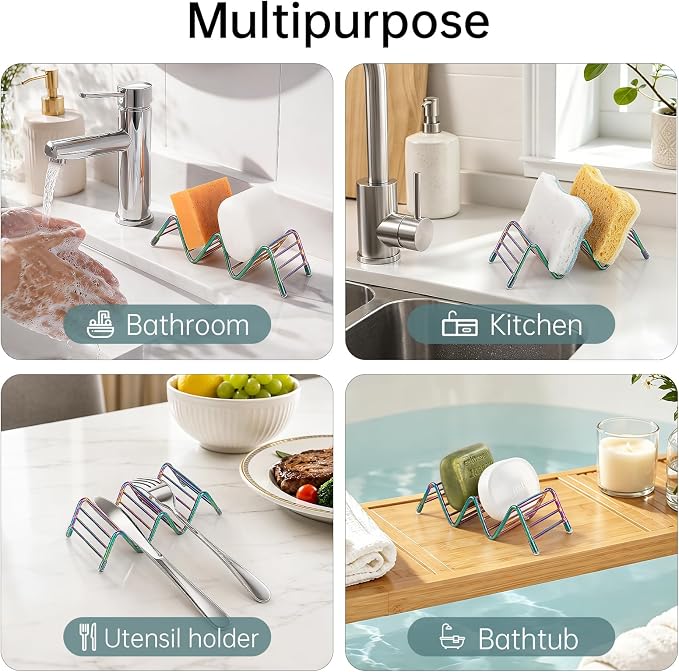 Stainless Steel Soap Dish Self Draining Bar Soap Holder, Colorful | Reversible Design Fits 2-3 Bars, Rustproof, Easy to Clean, Space Saving, Non Slip, for Bathroom, Shower, Kitchen