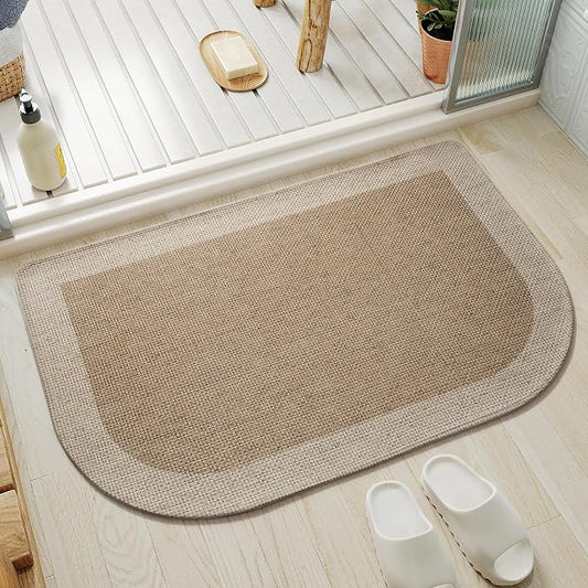 Half Circle Bath Mat, Thin Bathroom Rugs Fit Under Door, Brown 16x24 | Non Slip, Quick Dry Absorbent, Rubber Backing Washable, Semi Circle Bathmat for Bathroom Floor, Tub and Shower, Home Decor