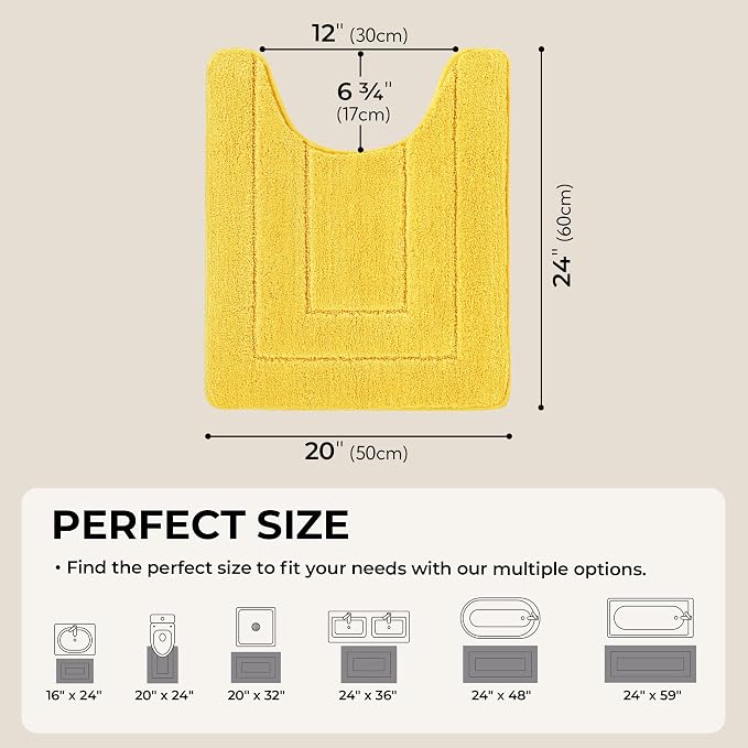 GRANNY SAYS Yellow U Shaped Toilet Rug 20" x 24", Non-Slip Bath Mat | Soft microfiber, TPR backing, absorbs water quickly, machine washable, fits around most standard toilet bases