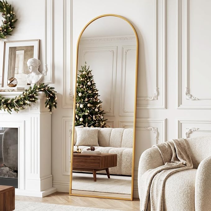 Full Length Mirror, 58" x 19" Arched Full Body Mirror Large Standing Floor Mirrors, Mirrors for Bedroom, Bathroom, Living Room Standing or Wall Leaning, Gold