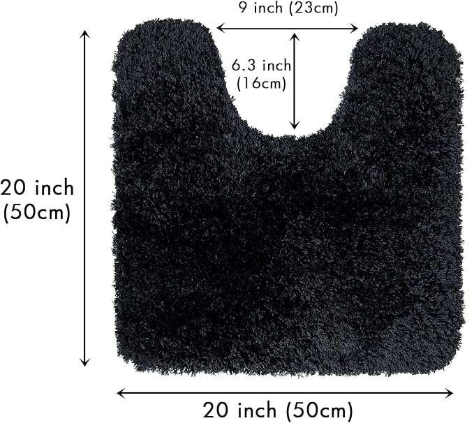 MIULEE Black Toilet Bathroom Rug U-Shaped Microfiber Bath Mat 20x20 Inch | Absorbent, Non Slip, Quick Dry, Fluffy Bath Rugs for Bathroom Floor Tub Showers, Machine Washable