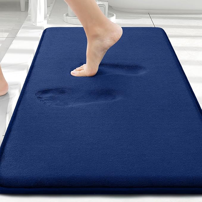 Smiry Memory Foam Bath Mat 30x20, Extra Soft and Absorbent Bathroom Rugs | Navy Blue, Quick Dry Machine Washable Non-Slip Bath Mat for Bathroom Floor, Shower and Tub