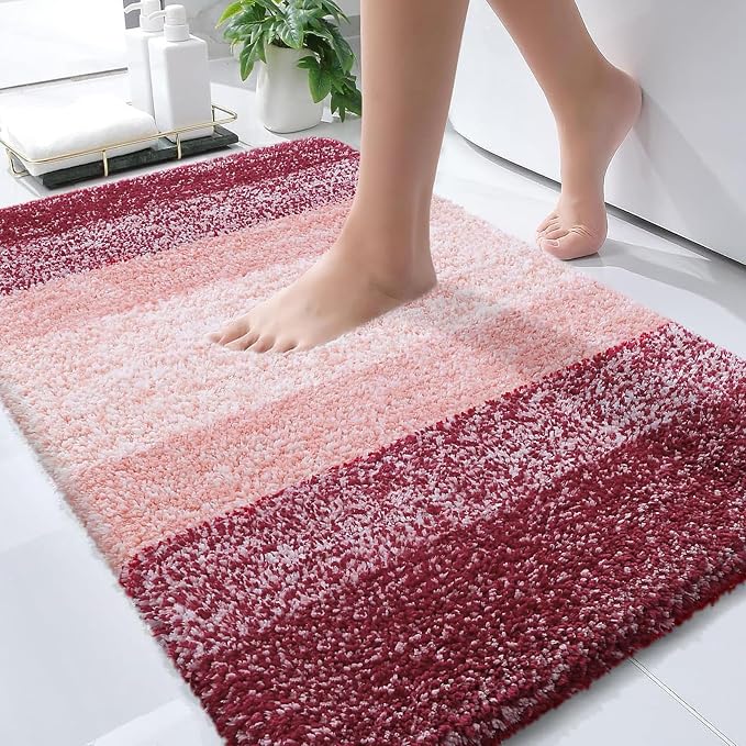 OLANLY Bathroom Rugs Mat 36x24, Extra Soft Absorbent Microfiber Bath Rugs | Red, Non-Slip Quick-Drying Rubber Backing, Machine Washable Plush Bath Mat for Floor, Tub and Shower, Home Decor Accessories