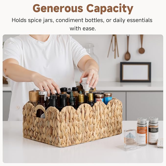 StorageWorks Wicker Baskets for Nursery, Water Hyacinth Scalloped Baskets | Scalloped Wicker Basket for Living Room, Decorative Scalloped Baskets for Storage, Wicker Baskets for Organizing and Decor