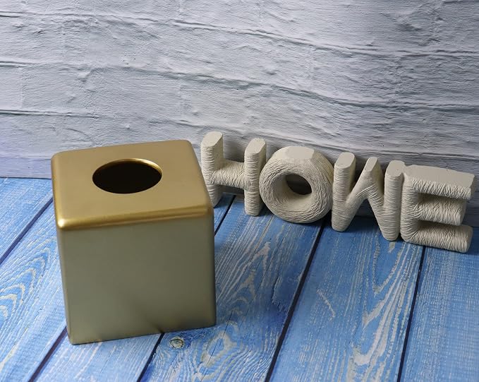Hymmah Matte Gold Square Tissue Box Cover Holder,Bathroom Accessories Decor Unique Design Tissue Box Cover for Bathroom Vanity Counter Tops for Bedrooms and Living Room