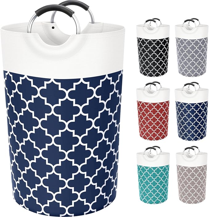 Large Laundry Basket Laundry Hamper Bag Washing Bin Clothes Bag Collapsible Tall with Handles Waterproof Travel Bathroom College Essentials Storage for College Dorm, Family (Blue) 115L | Freestanding Laundry Hamper, Waterproof Dirty Clothes Storage Bag...